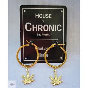 "Bella Babe" Gold Cannabis Weed Leaf Hoop Earrings